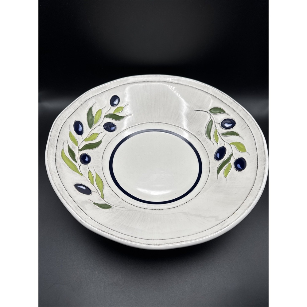 Signature Olive Leaf 12" Serving Bowl White‎ Embossed Large Serving Salad Pasta